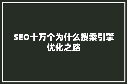 SEO十万个为什么搜索引擎优化之路