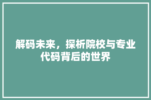 解码未来，探析院校与专业代码背后的世界