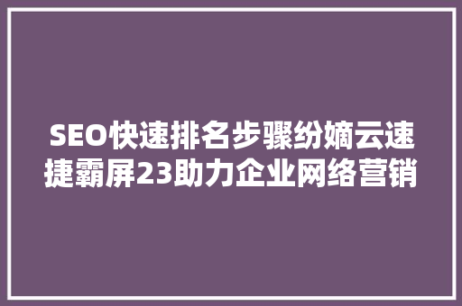 SEO快速排名步骤纷嫡云速捷霸屏23助力企业网络营销