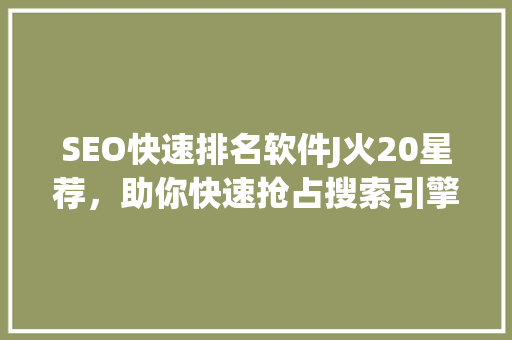 SEO快速排名软件J火20星荐，助你快速抢占搜索引擎高地