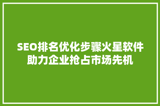 SEO排名优化步骤火星软件助力企业抢占市场先机