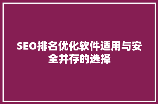 SEO排名优化软件适用与安全并存的选择