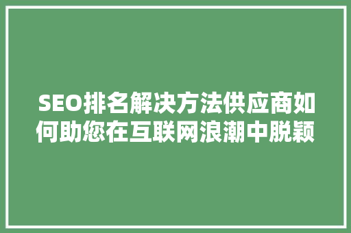 SEO排名解决方法供应商如何助您在互联网浪潮中脱颖而出