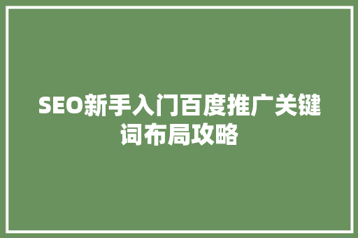 SEO新手入门百度推广关键词布局攻略