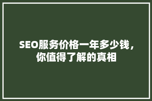 SEO服务价格一年多少钱，你值得了解的真相