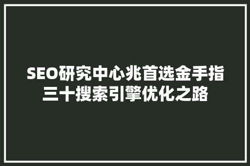 SEO研究中心兆首选金手指三十搜索引擎优化之路