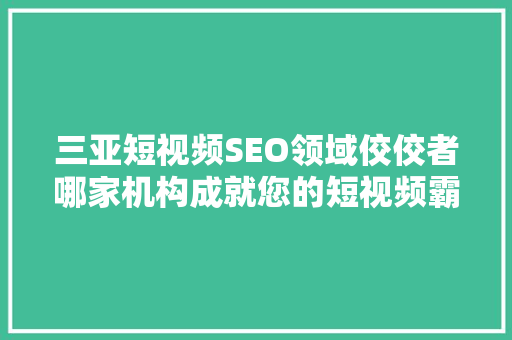 三亚短视频SEO领域佼佼者哪家机构成就您的短视频霸屏梦想