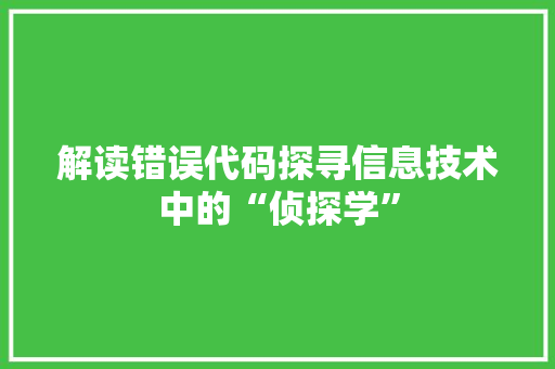 解读错误代码探寻信息技术中的“侦探学”