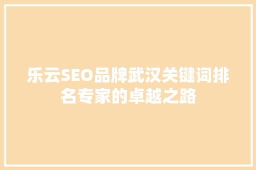乐云SEO品牌武汉关键词排名专家的卓越之路