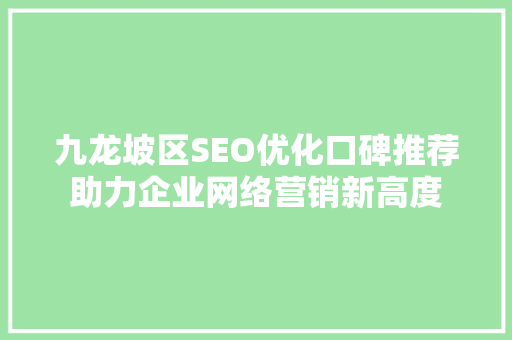 九龙坡区SEO优化口碑推荐助力企业网络营销新高度