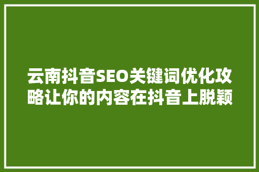 云南抖音SEO关键词优化攻略让你的内容在抖音上脱颖而出