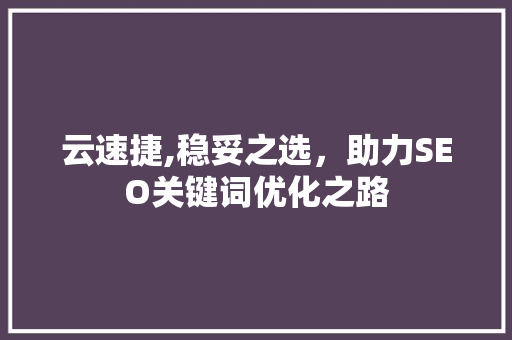 云速捷,稳妥之选，助力SEO关键词优化之路