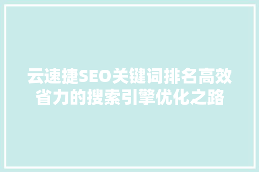 云速捷SEO关键词排名高效省力的搜索引擎优化之路