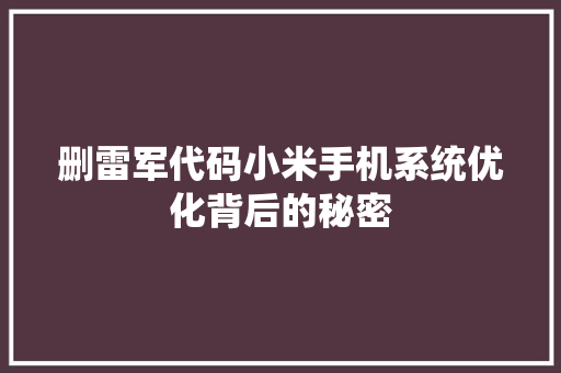 删雷军代码小米手机系统优化背后的秘密