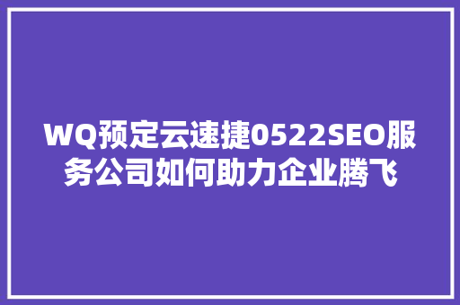 WQ预定云速捷0522SEO服务公司如何助力企业腾飞