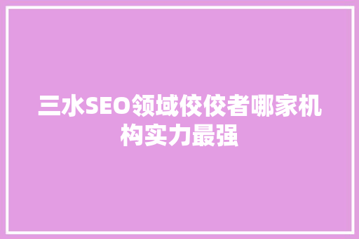 三水SEO领域佼佼者哪家机构实力最强