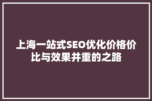 上海一站式SEO优化价格价比与效果并重的之路