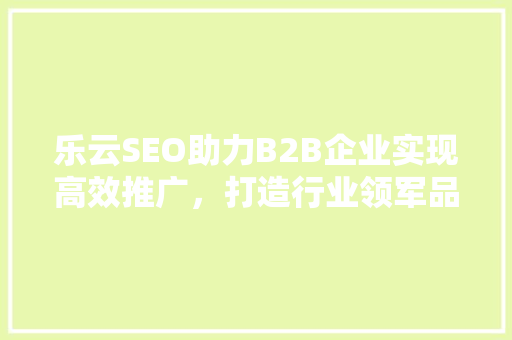 乐云SEO助力B2B企业实现高效推广，打造行业领军品牌