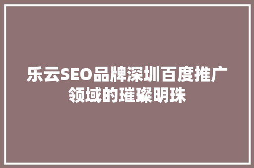 乐云SEO品牌深圳百度推广领域的璀璨明珠