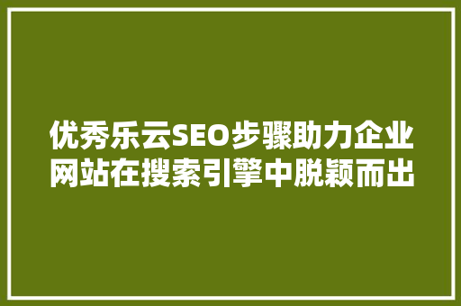 优秀乐云SEO步骤助力企业网站在搜索引擎中脱颖而出