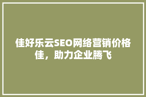 佳好乐云SEO网络营销价格佳，助力企业腾飞