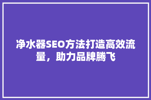 净水器SEO方法打造高效流量，助力品牌腾飞