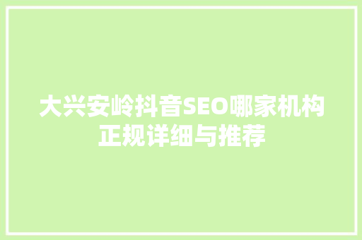 大兴安岭抖音SEO哪家机构正规详细与推荐