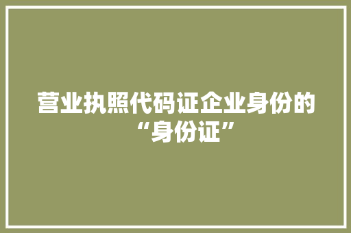 营业执照代码证企业身份的“身份证”