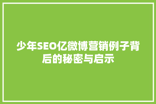 少年SEO亿微博营销例子背后的秘密与启示