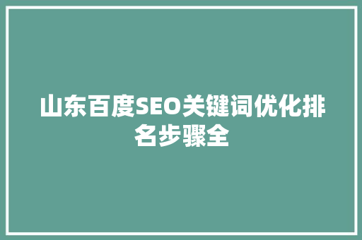 山东百度SEO关键词优化排名步骤全