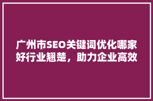 广州市SEO关键词优化哪家好行业翘楚，助力企业高效提升网络曝光度