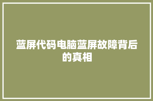 蓝屏代码电脑蓝屏故障背后的真相