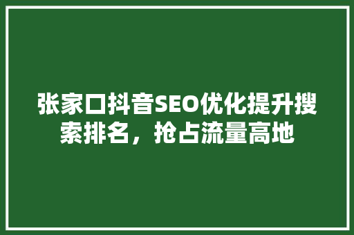 张家口抖音SEO优化提升搜索排名，抢占流量高地