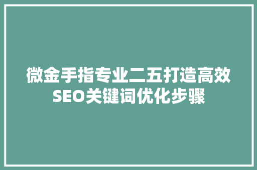 微金手指专业二五打造高效SEO关键词优化步骤
