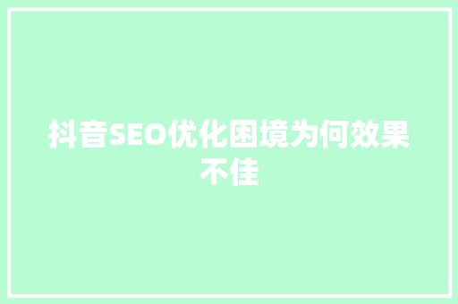 抖音SEO优化困境为何效果不佳