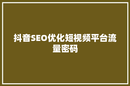 抖音SEO优化短视频平台流量密码