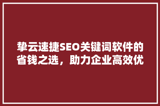 挚云速捷SEO关键词软件的省钱之选，助力企业高效优化
