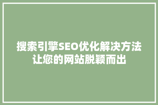 搜索引擎SEO优化解决方法让您的网站脱颖而出