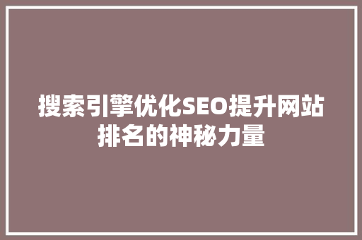 搜索引擎优化SEO提升网站排名的神秘力量
