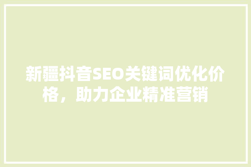 新疆抖音SEO关键词优化价格，助力企业精准营销