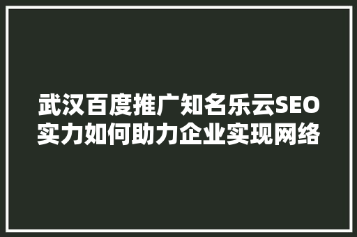 武汉百度推广知名乐云SEO实力如何助力企业实现网络营销突破
