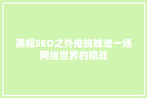 黑帽SEO之外推蜘蛛池一场网络世界的暗战