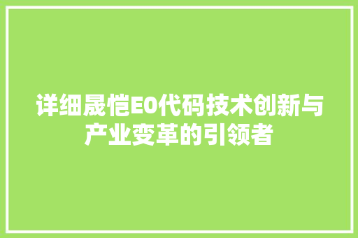 详细晟恺E0代码技术创新与产业变革的引领者