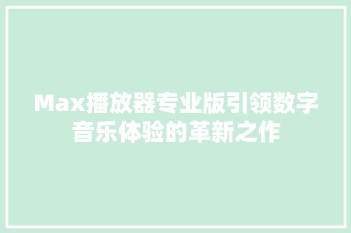 Max播放器专业版引领数字音乐体验的革新之作