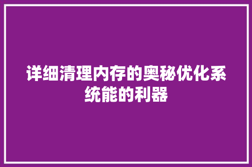 详细清理内存的奥秘优化系统能的利器