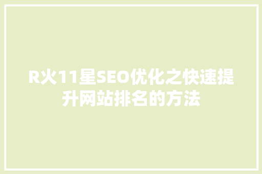 R火11星SEO优化之快速提升网站排名的方法