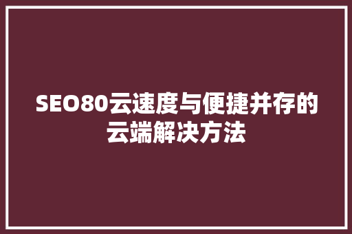 SEO80云速度与便捷并存的云端解决方法