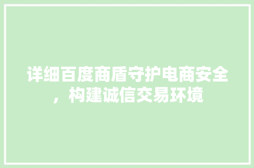 详细百度商盾守护电商安全，构建诚信交易环境