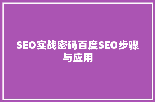 SEO实战密码百度SEO步骤与应用