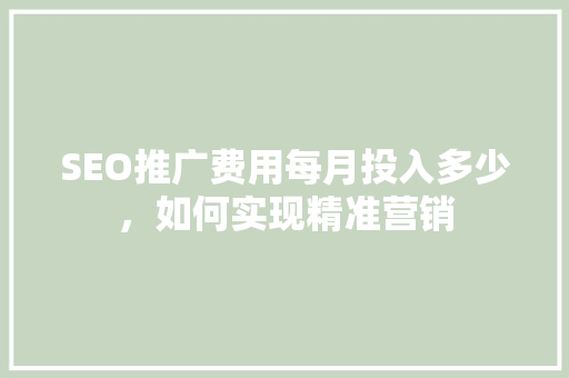 SEO推广费用每月投入多少，如何实现精准营销